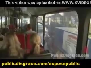 Outdoor humiliation and group bdsm of public slave in bus