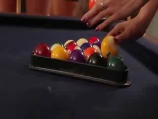 Provocative Lane sistas playing pool Nude and get into a Lezzy Four some
