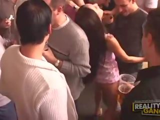 Unplanned orgy with extraordinary girls undressing and giving blowjob in bar